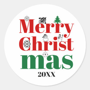 Sticker Rond Joyeuse typographie de Noël et éléments vintages