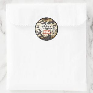 Sticker Rond Joyeuses chauves-souris d'Halloween et parchemin b