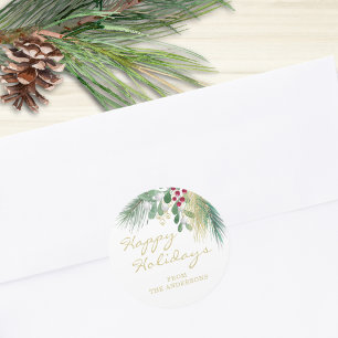 Sticker Rond Joyeuses Fêtes Aquarelle Verdure