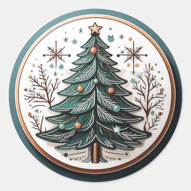 Sticker Rond Joyeuses fêtes Arbre de Noël ID1082 (Devant)