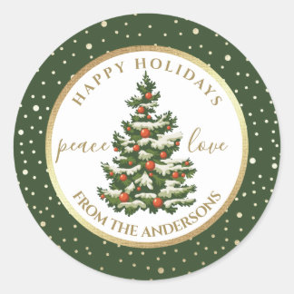 Sticker Rond Joyeuses fêtes. Arbre de Noël personnalisé