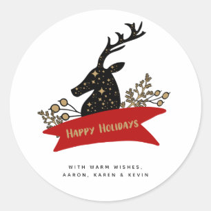 Sticker Rond Joyeuses Fêtes Bannière Reindeer de vacances