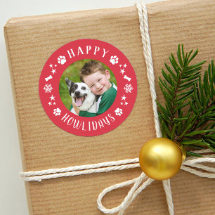 Sticker Rond Joyeuses Fêtes de fin d'année Photo de Chien de Co