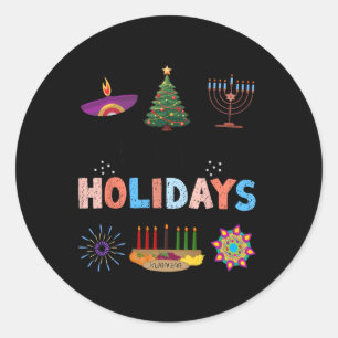 Sticker Rond Joyeuses fêtes Diwali Kwanzaa Noël Hanoukka
