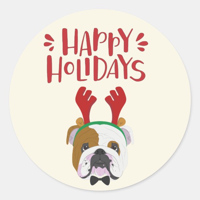 Sticker Rond Joyeuses fêtes - Joli Noël de Bulldog anglais (Devant)