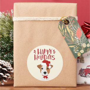 Sticker Rond Joyeuses fêtes - Joli Noël Jack Russell