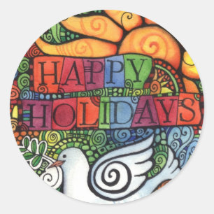 Sticker Rond Joyeuses fêtes Joyeux Noël Peace Dove