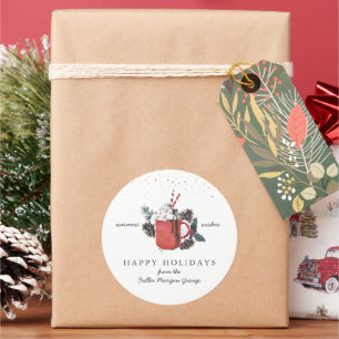 Sticker Rond Joyeuses Fêtes Noël au Chocolat Chaud Classique