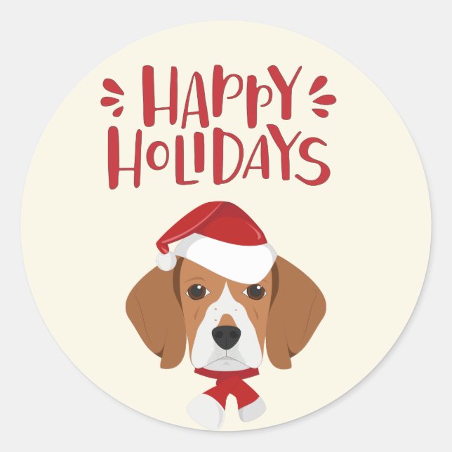 Sticker Rond Joyeuses fêtes - Noël Beagle mignon (Devant)