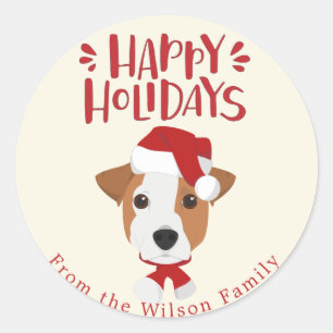Sticker Rond Joyeuses fêtes - Noël du Cute Jack Russell