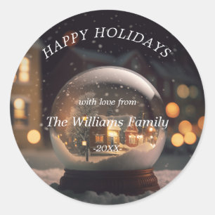 Sticker Rond "Joyeuses fêtes !" Noël du Globe des neiges
