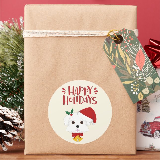Sticker Rond Joyeuses fêtes - Noël maltais mignon (vacances)