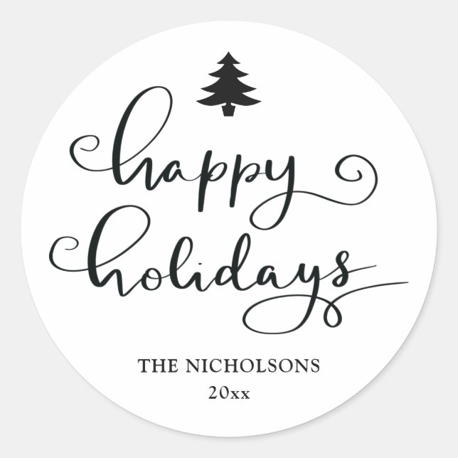 Sticker Rond Joyeuses fêtes | Noël moderne manuscrit (Devant)