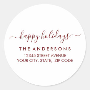 Sticker Rond Joyeuses fêtes Noël moderne rouge retour Adresse