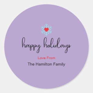 Sticker Rond Joyeuses fêtes Noël Simple coeur rouge Flocon de n