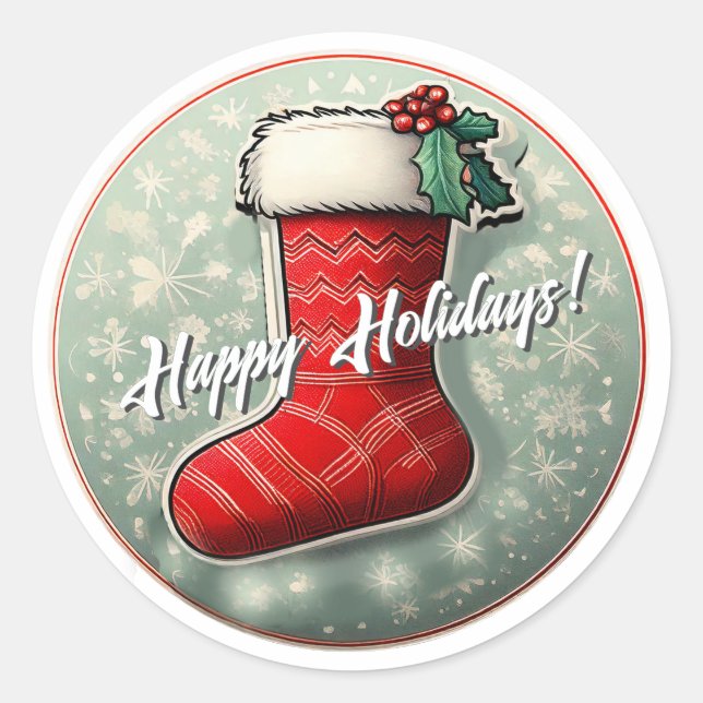 Sticker Rond Joyeuses fêtes Noël Stocking ID1082 (Devant)