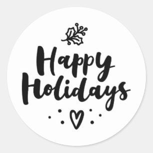 Sticker Rond Joyeuses Fêtes Noires Et Blanches