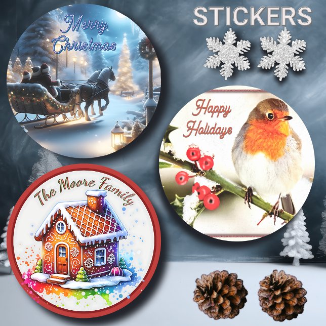 Sticker Rond Joyeuses fêtes Oiseau de Noël (Créateur téléchargé)