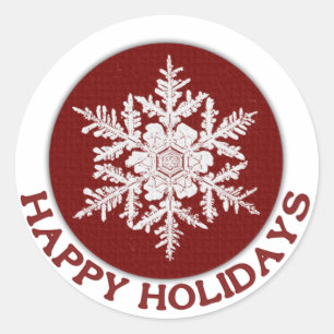 Sticker Rond Joyeuses fêtes Papier rouge Flocon de neige