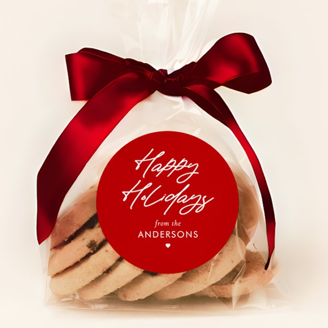 Sticker Rond Joyeuses Fêtes Personnalisées Écriture Manuscrite (Créateur téléchargé)