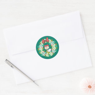 Sticker Rond Joyeuses fêtes   Wreath de bonbon de menthe poivré