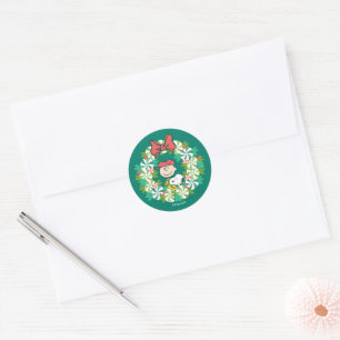 Sticker Rond Joyeuses fêtes   Wreath de bonbon de menthe poivré