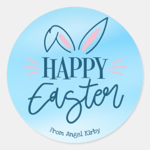 Sticker Rond Joyeuses Oreilles De Lapin De Pâques, Simple