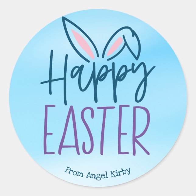 Sticker Rond Joyeuses Oreilles De Lapin De Pâques, Simple (Devant)