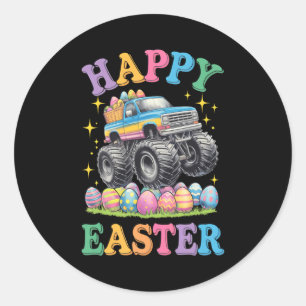 Sticker Rond Joyeuses Pâques Drôle de Monster Truck Écraser des