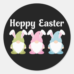 Sticker Rond Joyeuses Pâques Drôles Oreilles de Lapin Gnome