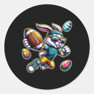 Sticker Rond Joyeuses Pâques Football Garçons Lapin de Pâques D