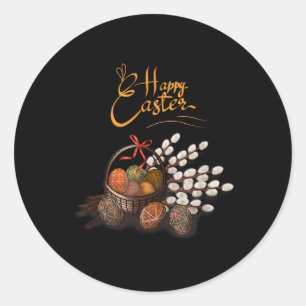 Sticker Rond Joyeuses Pâques ; Oeufs Traditionnels Ukrainiens E