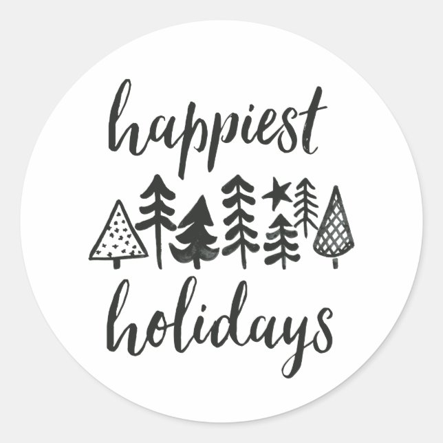 Sticker Rond Joyeuses Vacances Aquarelle Noël Arbres ronds (Devant)