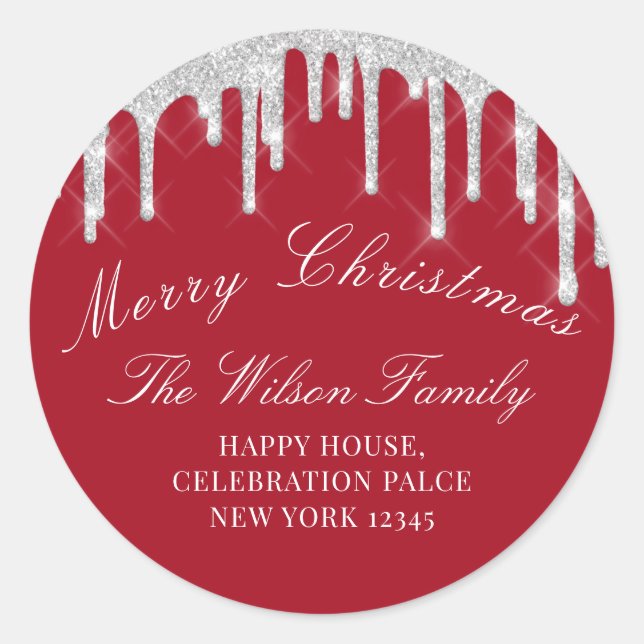 Sticker Rond Joyeuses vacances de Noël RSVP Classy Argent Rouge (Devant)