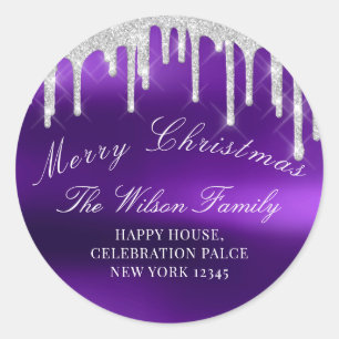 Sticker Rond Joyeuses vacances de Noël RSVP Purple Classy Argen