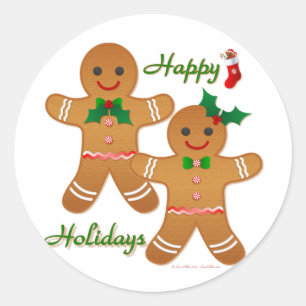 Sticker Rond Joyeuses vacances Gingerbread Homme garçon fille