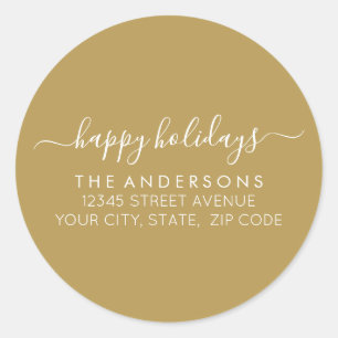 Sticker Rond Joyeuses vacances Noël Classic Gold Adresse