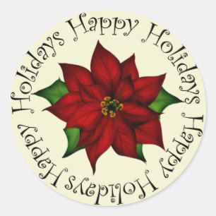 Sticker Rond Joyeuses vacances Poinsettia
