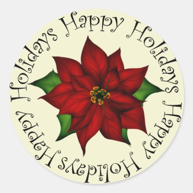 Sticker Rond Joyeuses vacances Poinsettia (Devant)