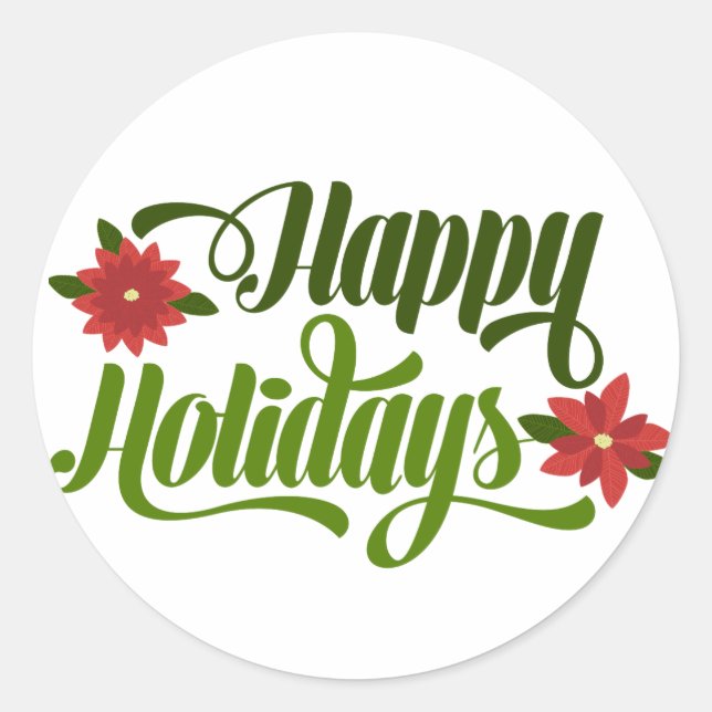 Sticker Rond Joyeuses vacances Poinsettia (Devant)
