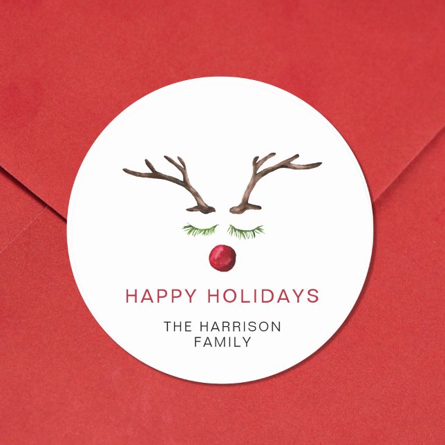 Sticker Rond Joyeuses vacances Reindeer Aquarelle Noël (Créateur téléchargé)