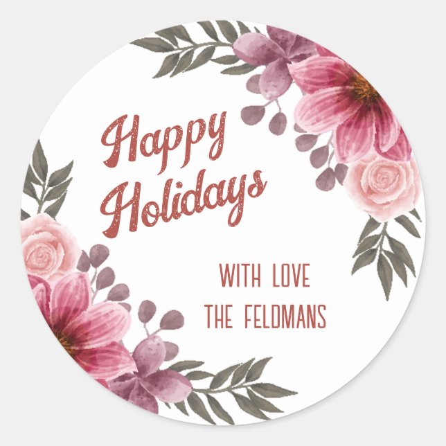 Sticker Rond Joyeuses Vacances Roses Roses Roses Roses Bourgogn (Devant)