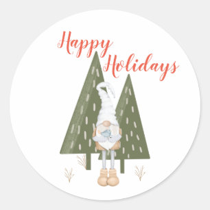 Sticker Rond Joyeuses vacances Scandinaves Gnomes Trees