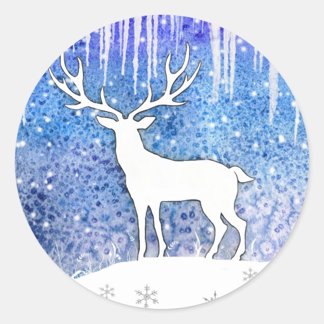 Sticker Rond Joyeuses Vacances Scène de Cerfs (Devant)