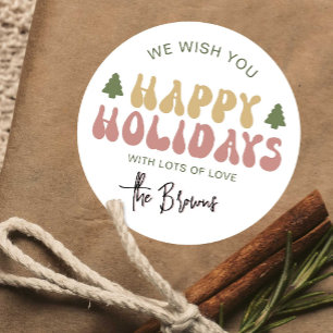 Sticker Rond Joyeuses vacances Super Retro Noël cadeau