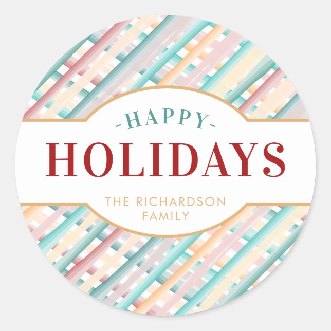 Sticker Rond Joyeuses vacances Watercolor Stripes Noël (Devant)