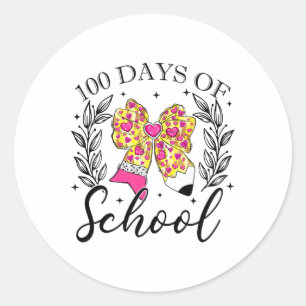 Sticker Rond Joyeux 100 Jours De L'École Coquette Bow Enseigner
