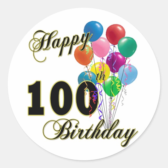 Sticker Rond Joyeux 100e anniversaire cadeaux et vêtements d'an (Devant)