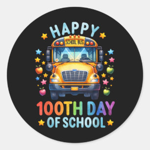 Sticker Rond Joyeux 100E Jour De Conducteur De Bus Scolaire 100