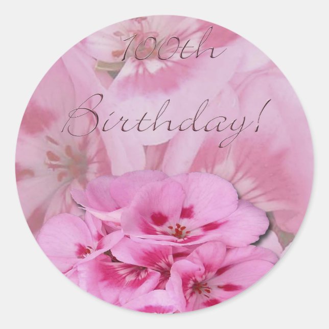 Sticker Rond Joyeux 100ème anniversaire/hydrangeas (Devant)